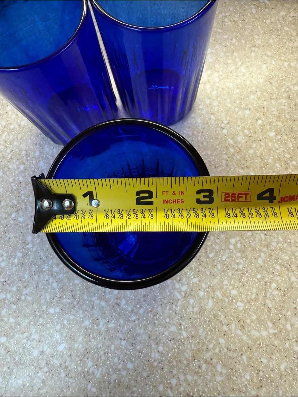 Vintage Cobalt Blue Glass Tumblers Set of 3 Juice cups 5’ Signed Magic Sands 83?